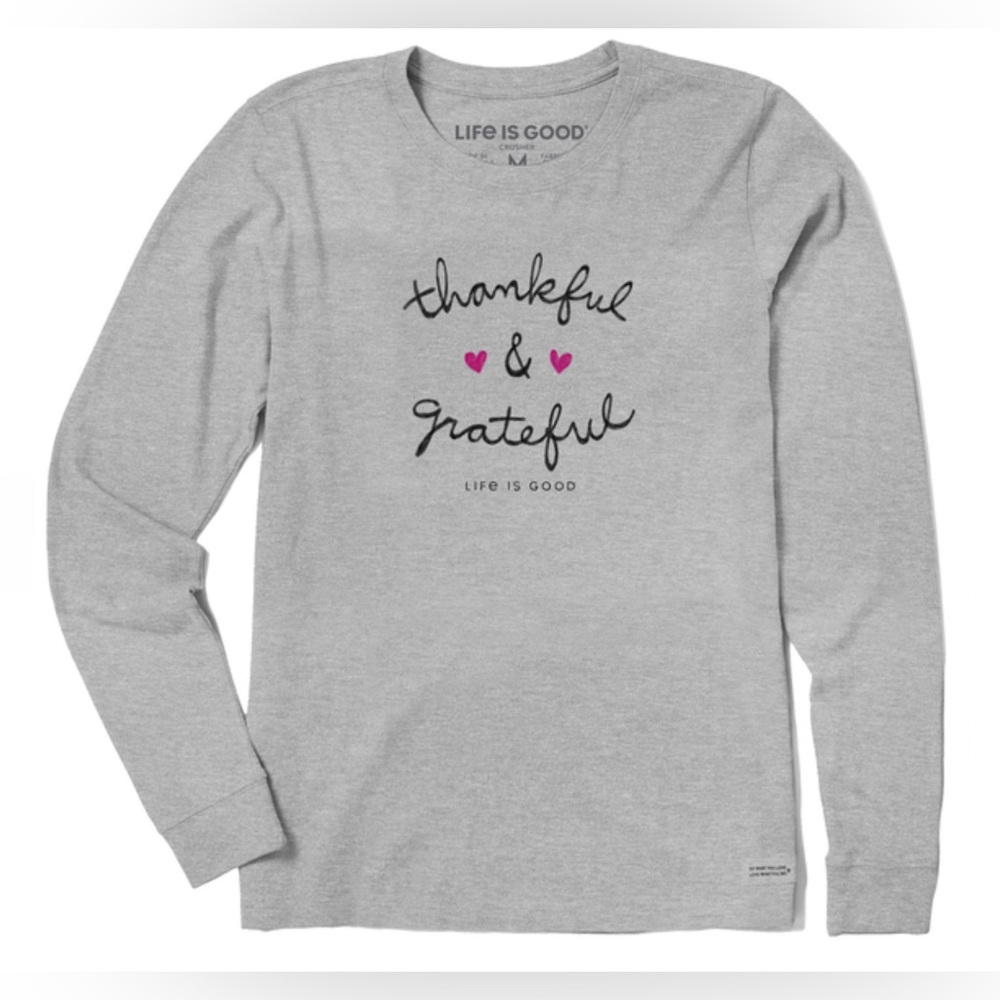 EUC- Life Is Good ‘Thankful & Grateful’ Long Sleeve V- Neck Crusher T-Shirt